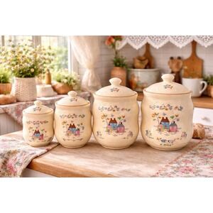 Vintage International China Heartland 4pc Canister Set w/ Lids Complete Set 80's